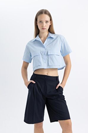 DeFacto Coool Oversize Geniş Kalıp Cep Detaylı Crop Kısa Kollu Gömlek C0739AX24SPBE196