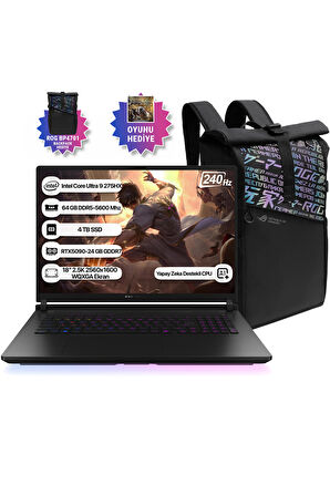 Asus Rog Strix Scar 18 G835LX-SA156 Intel Core Ultra 9 275HX NPU 13 TOPS 64GB 2TB+2TB SSD RTX5090-24GB Freedos 18" 2.5K 240Hz WQXGA Taşınabilir Bilgisayar