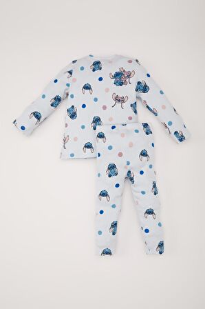 DeFacto Kız Bebek Pijama Takımı Disney Lilo & Stitch Bisiklet Yaka Uzun Kollu Fitilli Kaşkorse Üst Beli Lastikli Uzun Alt D5373A524WNBE61