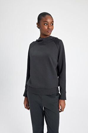 DeFactoFit Standart Fit Kapüşonlu Skuba Dalgıç Kumaş Sporcu Basic Düz Sweatshirt C2290AX24SPAR231