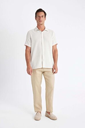 Relax Fit Düz Paça Keten Pantolon