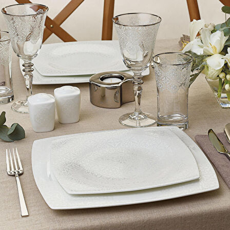 Karaca Fine Pearl Node 62 Parça 12 Kişilik İnci Yemek Takımı Kare