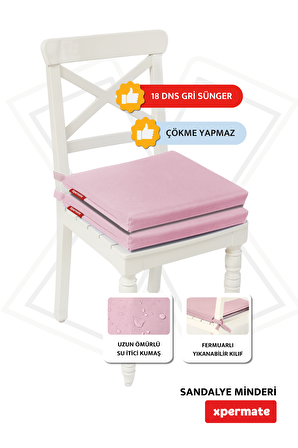 Xpermate Fermuarlı 2'li Sandalye Minderi Su İtici Kumaş 40x40Cm Sünger Sandalye Minderi Bağcıklı Pembe