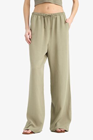 DeFacto Keten Karışımlı Palazzo Pantolon Wide Leg Geniş Bol Paça Üç Cepli Normal Bel Basic Düz Standart Boy C4545AX25SPKH459