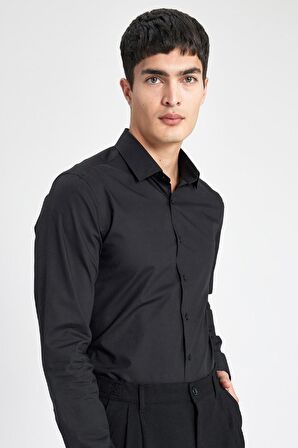 DeFacto Slim Fit Dar Kesim İtalyan Yaka Non Iron Ütü Gerektirmeyen Uzun Kollu Gömlek A7803AX24SPBK27