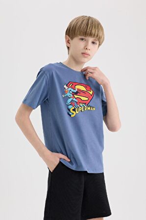 Erkek Çocuk Superman Bisiklet Yaka Kısa Kollu Tişört