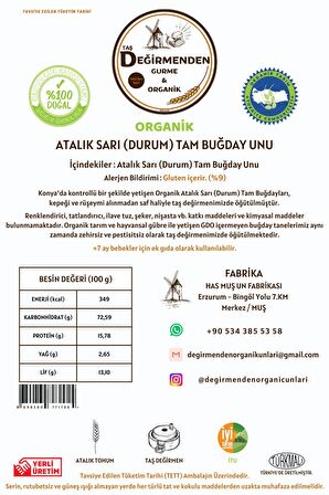 Organik Atalık Sarı Durum Tam Buğday Unu - Siyez Ekşi Hamur Mayası