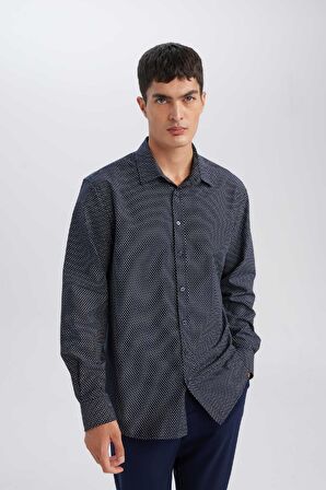 DeFacto Modern Fit Poplin Desenli Pamuk Karışımlı Uzun Kollu Gömlek D3377AX24AUNV82