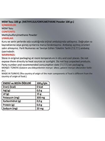 Msm Toz Ekstresi 100 Gr. Cam Kavanoz