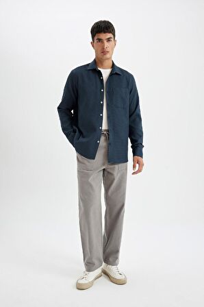 DeFacto Regular Fit Waffle Basic Düz Pamuklu Uzun Kollu Gömlek D1058AX24AUAR224