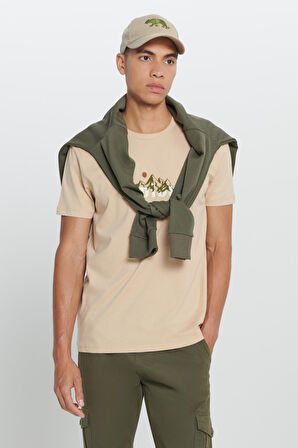 Standart Fit Normal Kesim %100 Pamuk Baskılı Bisiklet Yaka Tişört