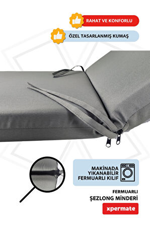 XPERMATE Fermuarlı Şezlong Minderi Su Geçirmez Kumaş Katlanır Şezlong Minderi Katlanabilir Plaj Minderi 60x180x5 Antrasit