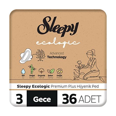 Sleepy Ecologic Premium Plus Gece Hijyenik Ped 36 Adet