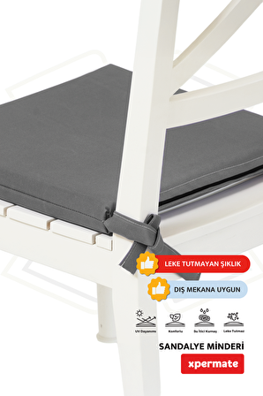 Xpermate Fermuarlı 4'lü Sandalye Minderi Su İtici Kumaş 40x40Cm Sünger Sandalye Minderi Bağcıklı Antrasit