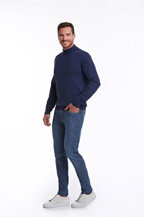 İndigo Yarım Balıkçı Pamuklu Triko Kazak | XL