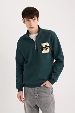 DeFacto Regular Fit Dik Yaka Fermuarlı Baskılı Sweatshirt A4469AX24AUGN919