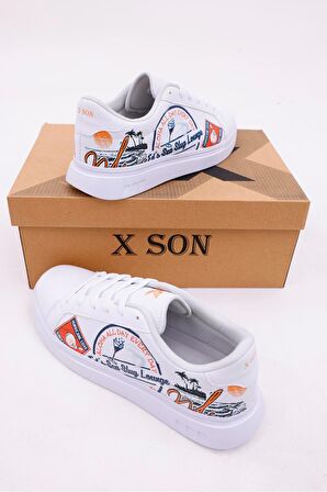 Dijital Baskı Kadın Beyaz - Aloha Desenli Ayakkabı