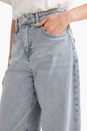 Baggy Fit Yüksek Bel Uzun Jean Yıkamalı Pantolon