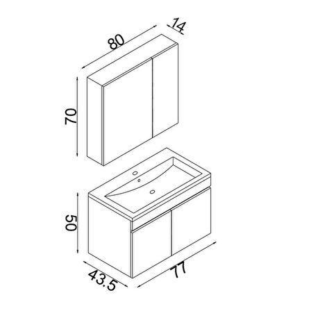 Teta Home Tokyo 80 CM Mdf Banyo Dolabı Seti