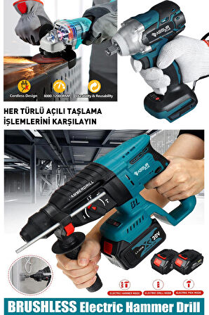 ASSUR 3 Lü Set Torklu Vidalama Somun Sıkma + Şarjlı Matkap 2-26mm + Şarjlı Taşlama 125mm mavi renk