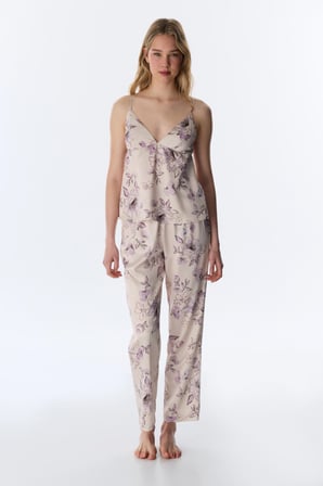 Pastel Bej Petal Saten Çiçekli Pijama Altı