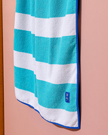 Biasse %100 Pamuk Plaj Havlusu - Beyaz/Turkuaz - 70x150 cm