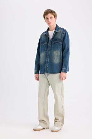 DeFacto Relax Fit Uzun Kollu Cepli Jean Gömlek Ceket D0448AX24AUNM34