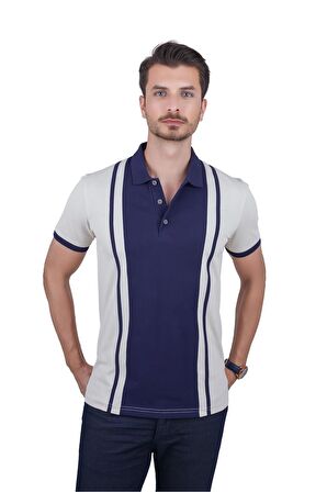 Bej Lacivert Çift Renkli Polo Tişört