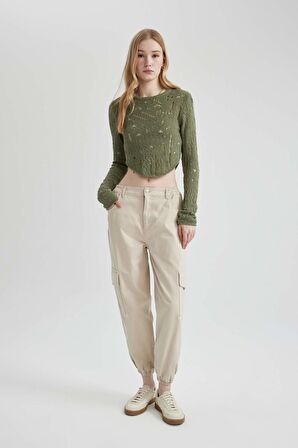 DeFacto Coool Jogger Pantolon Gabardin Kumaş Normal Bel Basic Düz Kargo Cepli B0454AX24SPER37