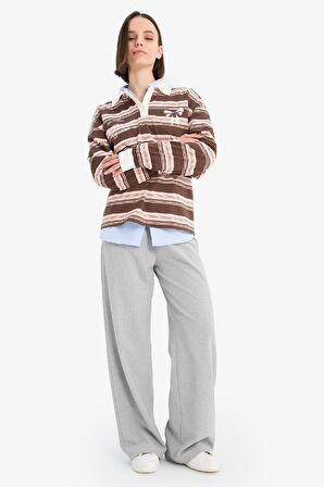 Coool Loose Fit Polo Yaka Çizgili Sweatshirt