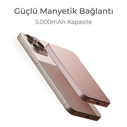 Woyax By Deji Magsafe Powerbank 5000 Mah 20w Hızlı Taşınabilir Batarya iPhone 12 13 14 15 16 Pro Max Mini - Pembe