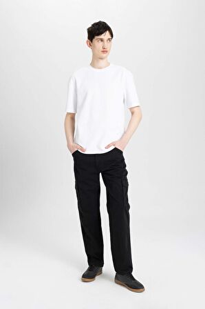 DeFacto Yazlık Gabardin Pantolon Kargo Cepli Düz Paça  B6366AX24SPBK81