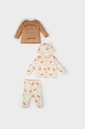 DeFacto Erkek Bebek 3'lü Takım Ayı Baskılı Bisiklet Yaka Sweatshirt Kapüşonlu Hırka Beli Lastikli Alt D6022A524WNBG261
