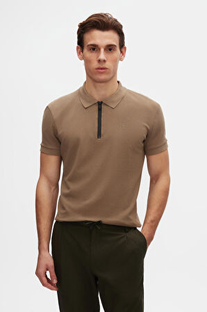 Twn Slim Fit Vizon Pike Dokulu Yarım Fermuarlı Polo Yaka T-Shirt 4EC14ORTFRPLO