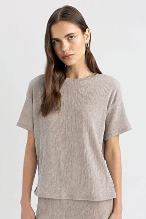 DeFacto Relax Fit Bisiklet Yaka Bürümcük Kısa Kollu Tişört C3843AX24SPGR302