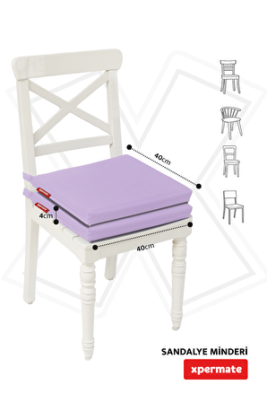 Xpermate Fermuarlı 2'li Sandalye Minderi Su İtici Kumaş 40x40Cm Sünger Sandalye Minderi Bağcıklı Lila