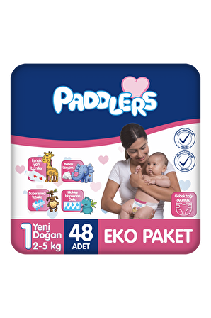 Paddlers Bebek Bezi 1 Numara Yenidoğan 48 Adet (2-5 Kg) Eko Paket