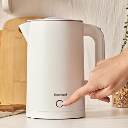 Homend Heatrow Cooltouch 1618H Paslanmaz Çelik El Yakmaz Gövdeli Su Isıtıcısı Beyaz