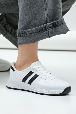 Kadın - Erkek - Unisex Bağcıklı Anatomik Taban Günlük Spor Ayakkabı Sneaker Beyaz Siyah