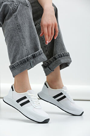 Kadın - Erkek - Unisex Bağcıklı Anatomik Taban Günlük Spor Ayakkabı Sneaker Beyaz Siyah