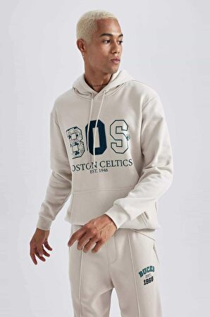 DeFactoFit NBA Boston Celtics Standart Fit Kapüşonlu Kalın Sweatshirt A9682AX23WNGR435