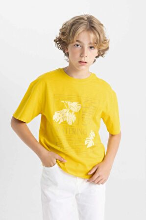 DeFacto Erkek Çocuk Oversize Fit Bisiklet Yaka Baskılı Kısa Kollu Tişört C5000A824HSYL470