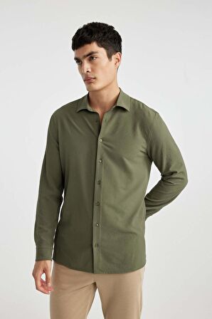 DeFacto Modern Fit Polo Yaka Basic Düz Krinkıl Uzun Kollu Gömlek B7384AX24SPKH21