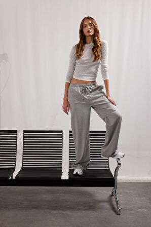 DeFacto Coool Wide Leg Kumaş Pantolon Geniş Bol Paça Beli Lastikli Bağcıklı Cepli C1428AX25SPGR396