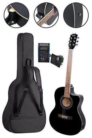 Midex XC-300XBK-AMP Profesyonel AMFİLİ Siyah Elektro Akustik Gitar
