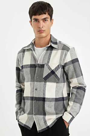 DeFacto Regular Fit Polo Yaka Kareli Oduncu Flanel Uzun Kollu Gömlek A5553AX24AUGR210