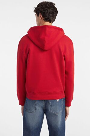 Erkek GJ ZIP Göğüs Logolu Kapüşonlu Sweatshirt - Kırmızı  | XL