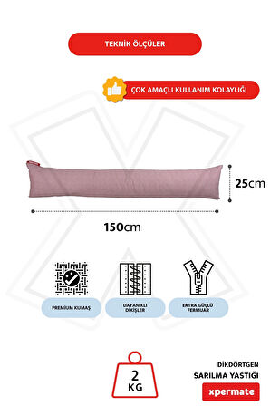 XPERMATE Sarılma Yastığı , Uyku Yastığı , Bacak Arası Yastığı Dikdörtgen 150x25 cm Toz Pembe