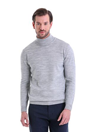 Gri Balıkçı Yaka Triko Kazak | XL