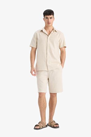 DeFacto %100 Pamuk Relax Fit Cepli Keten Görünümlü Bermuda Şort C7381AX25SMBG655